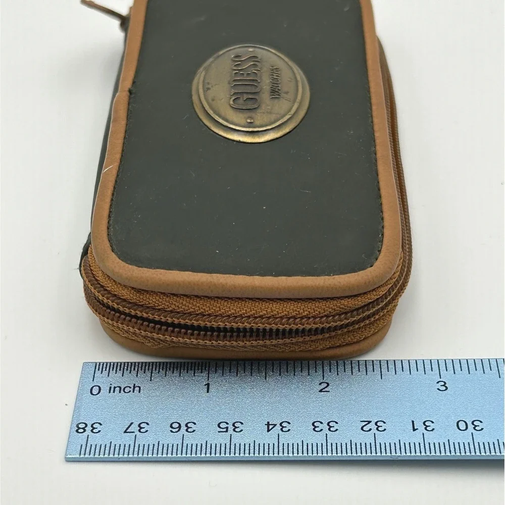 Vintage Guess Watches Travel Case Green Brown Zip Around Pouch Brass Logo